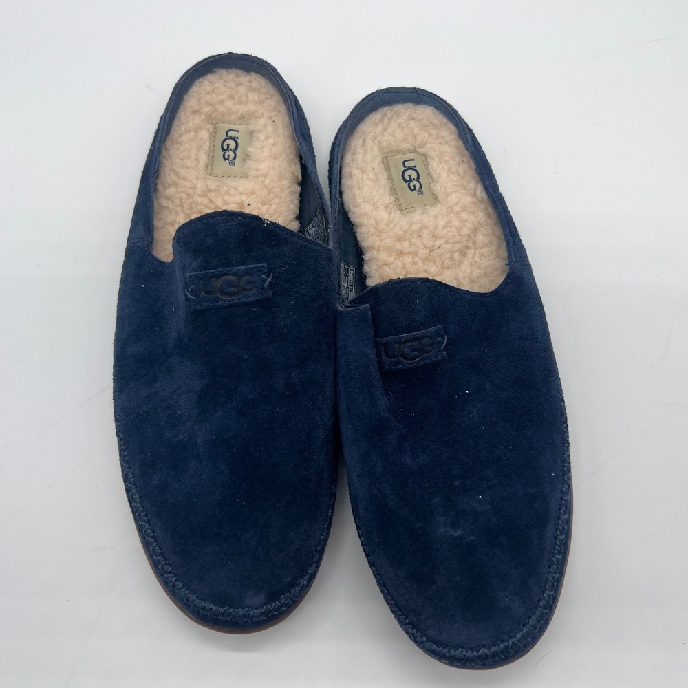 UGG Lane Navy Blue Suede Shearling Lined Mules Slippers 1019249 Womens 9